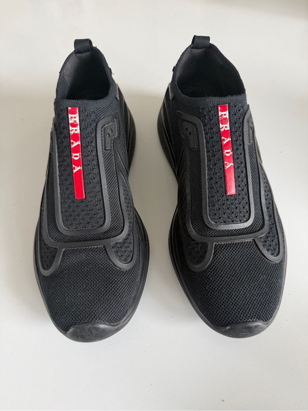 Prada America’s Cup Black Knit Slip-On Sneakers